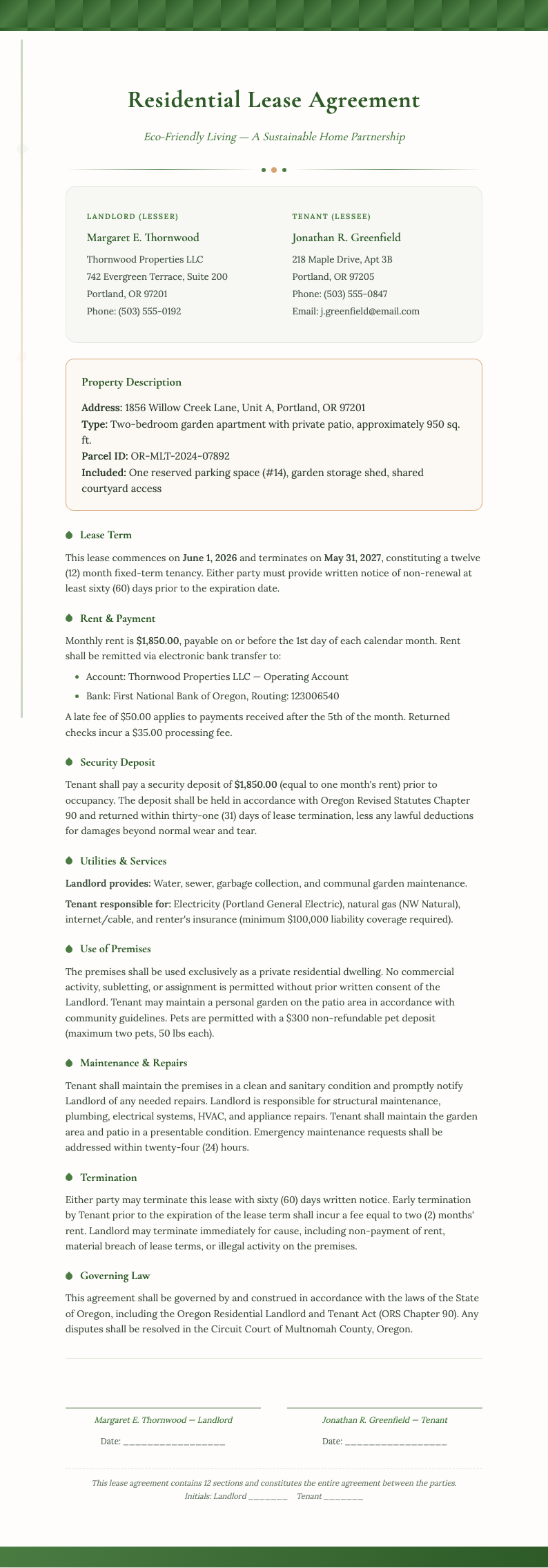 Botanical nature rental agreement